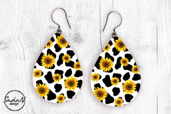 Download Sunflower and Cow Drop Earring Sublimate - Drop Collection