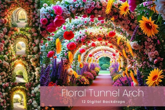 Download 12 Floral Tunnel Arch Digital Backdrops - Drop Collection