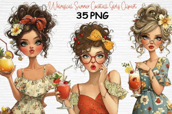 Download Whimsical Summer Cocktail Girls Clipart - Whimsical Collection